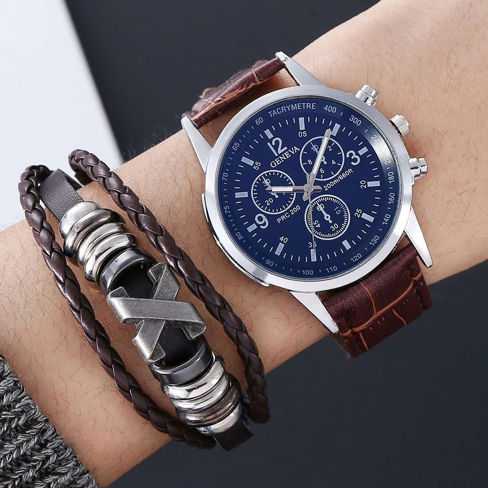 Relógio masculino + Pulseira estilo Viking