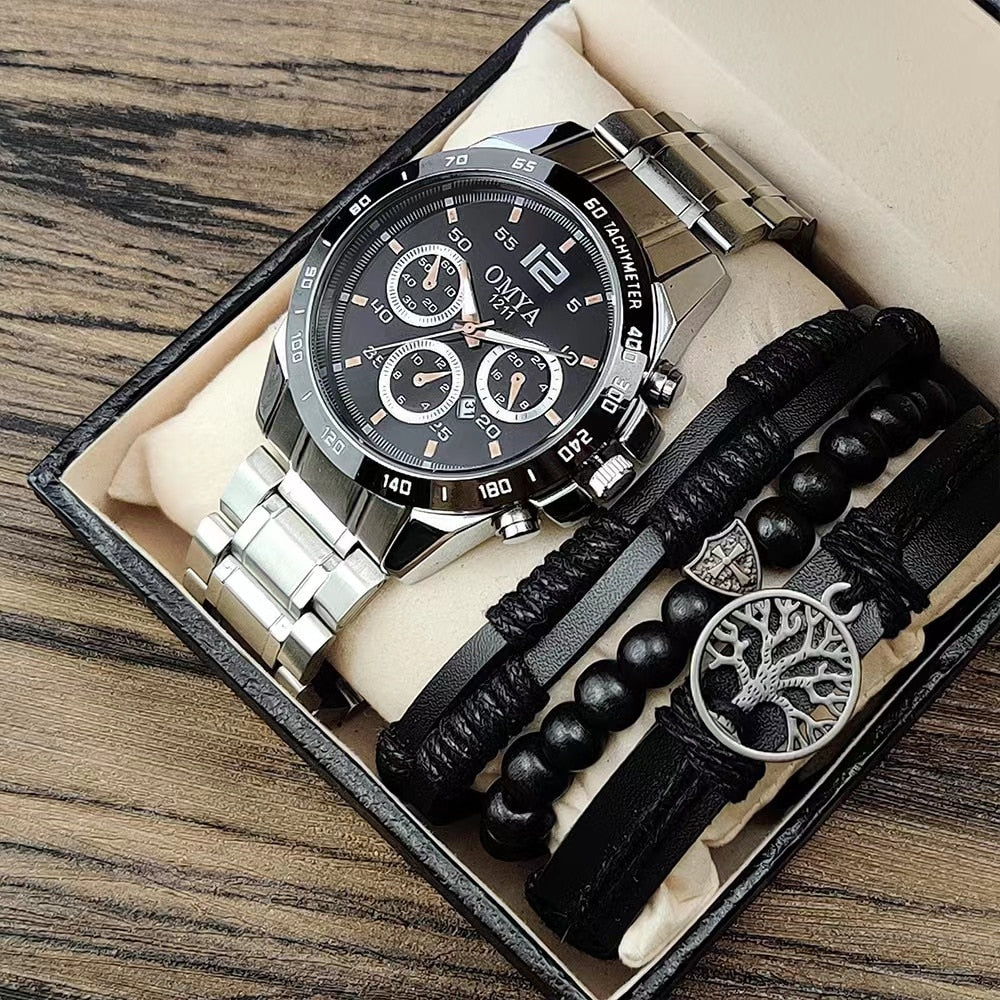 Relógio masculino casual + 3 pulseiras