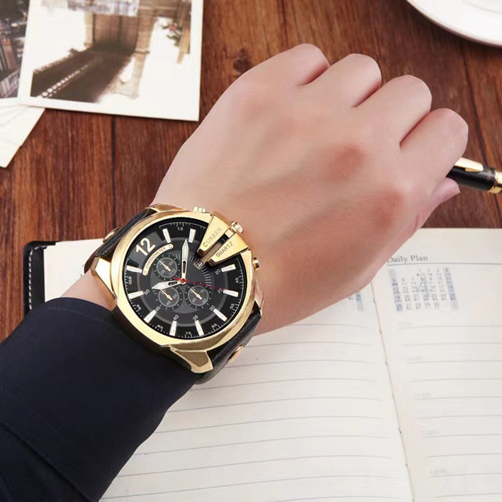 Relógio luxuoso masculino + Pulseira em couro