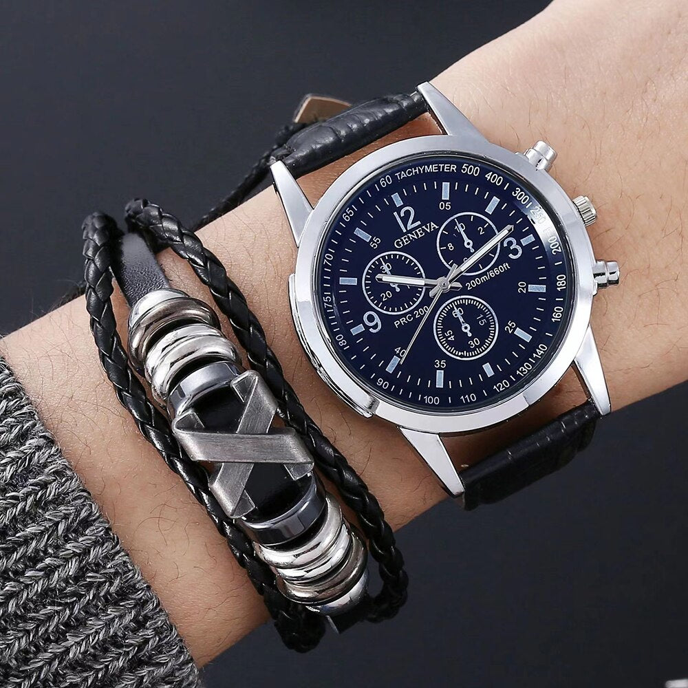 Relógio masculino + Pulseira estilo Viking