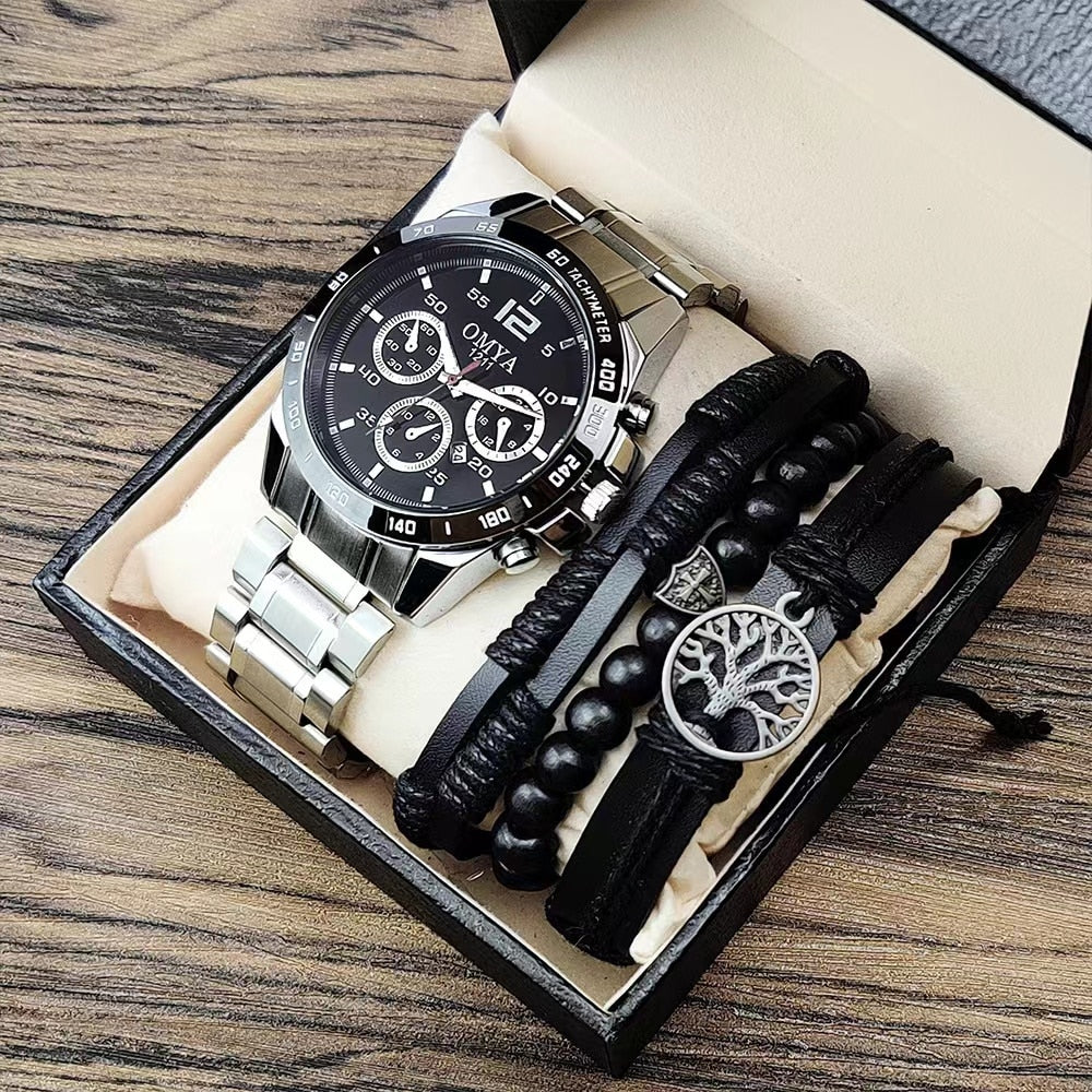 Relógio masculino casual + 3 pulseiras