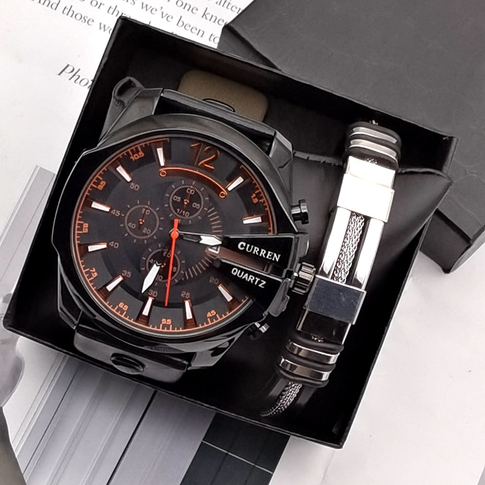 Relógio luxuoso masculino + Pulseira em couro