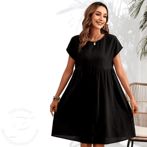 Vestido Feminino Celine - Modelagem Solta com Mangas Curtas e Cintura Ajustada