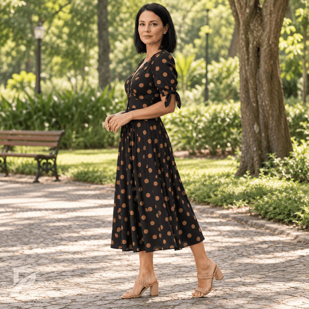 Vestido Midi Elegante com Estampa de Poás - Santorinni