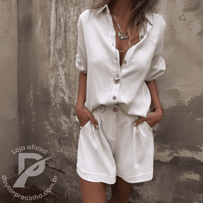 Conjunto Feminino Verona - Camisa e Shorts com Botões e Caimento Leve