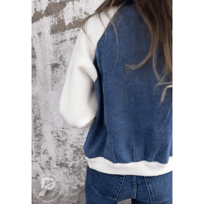 Jaqueta Lunara - Jeans com Mangas de Malha e Zíper Frontal