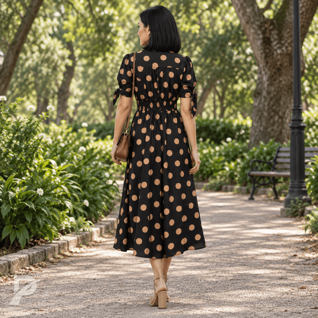 Vestido Midi Elegante com Estampa de Poás - Santorinni