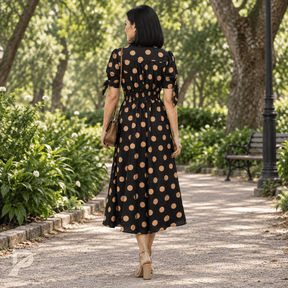 Vestido Midi Elegante com Estampa de Poás - Santorinni