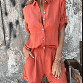 Conjunto Feminino Verona - Camisa e Shorts com Botões e Caimento Leve