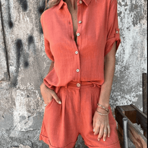 Conjunto Feminino Verona - Camisa e Shorts com Botões e Caimento Leve