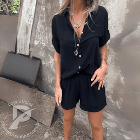Conjunto Feminino Verona - Camisa e Shorts com Botões e Caimento Leve