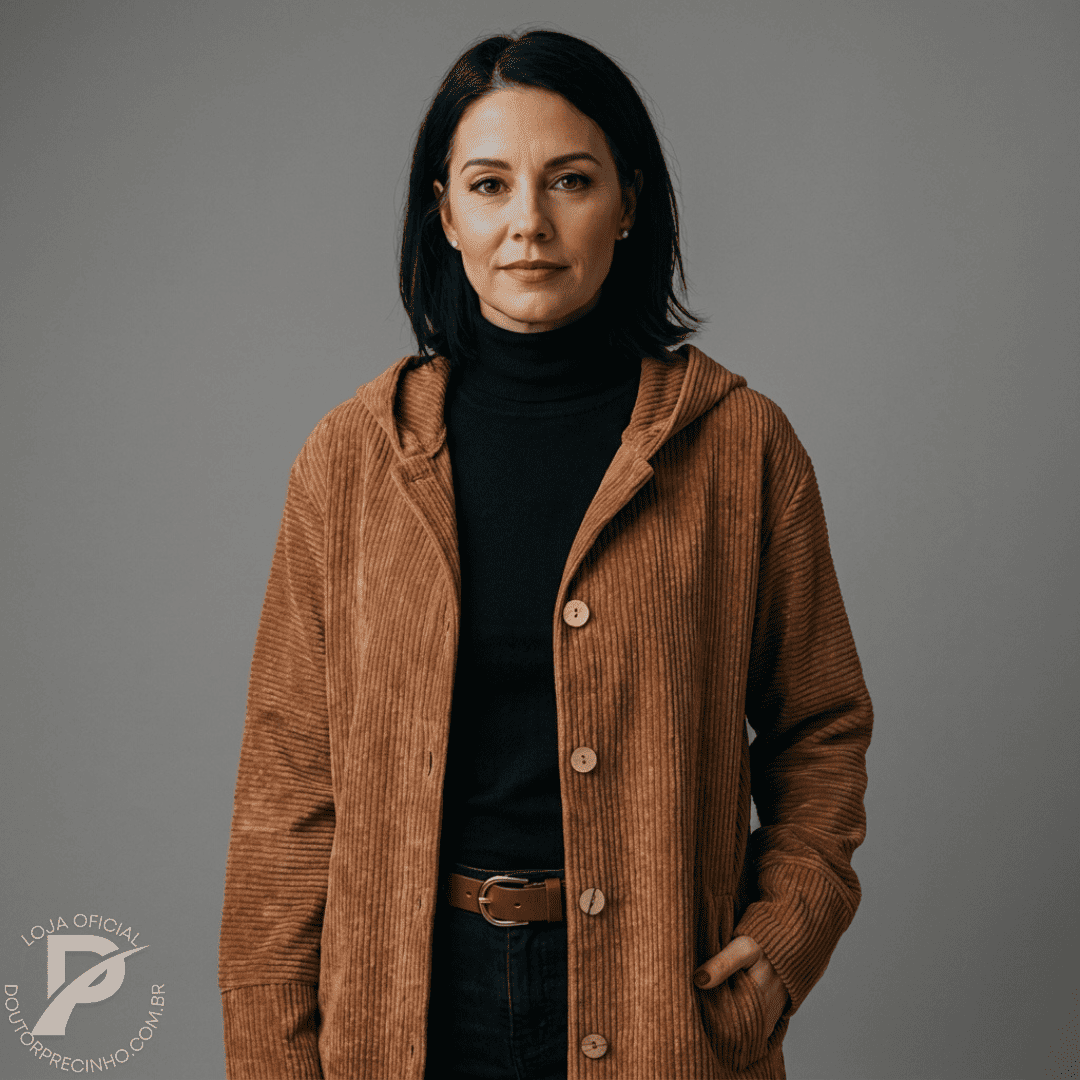 Casaco Brigite - Modelagem Oversized em Veludo Cotelê com Capuz