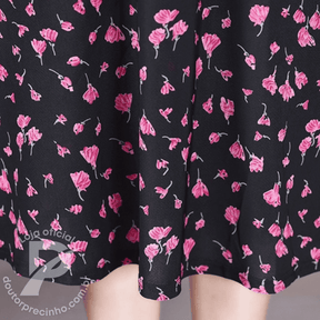 Vestido Feminino Allegra - Midi com Estampa Elegante e Cinto Ajustável