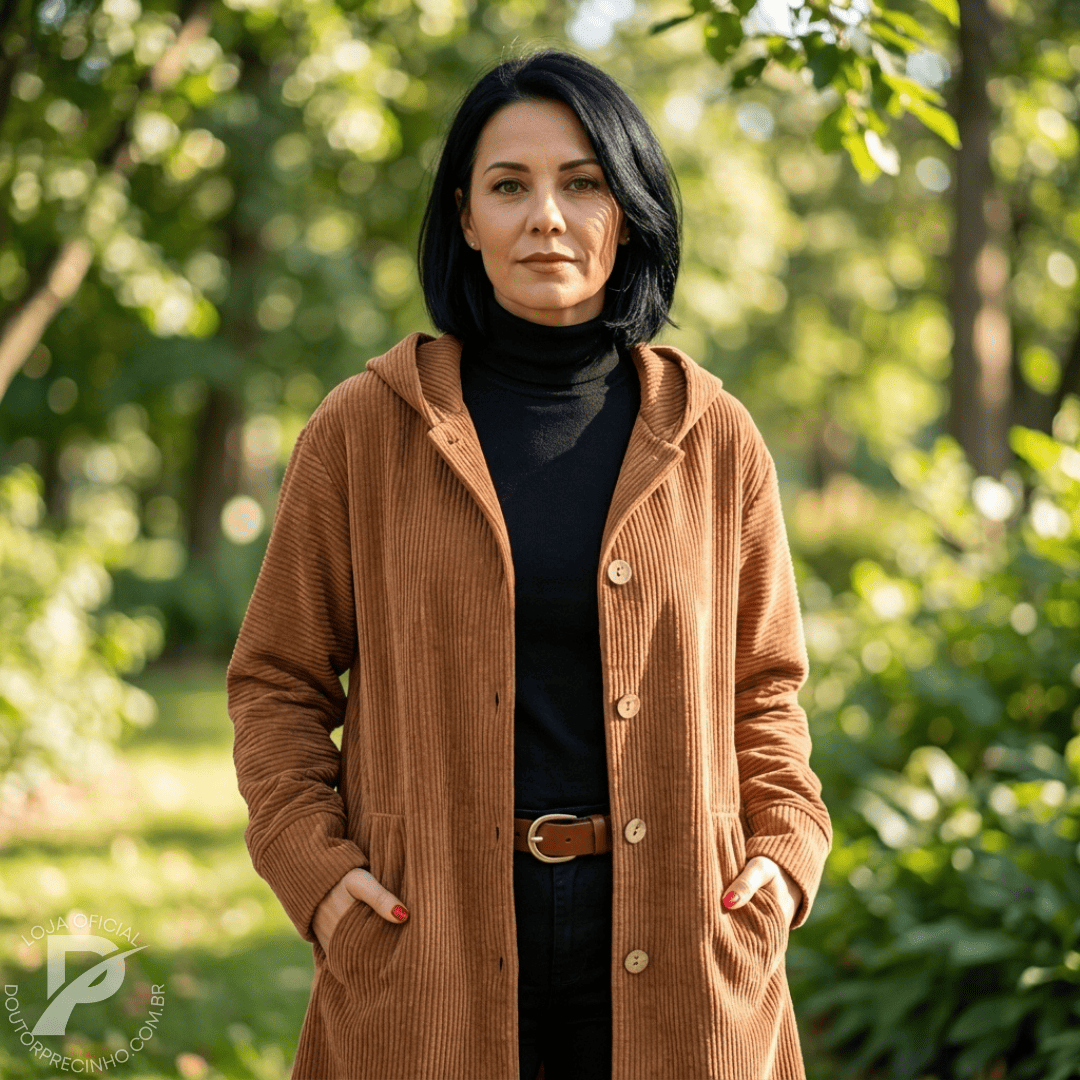Casaco Brigite - Modelagem Oversized em Veludo Cotelê com Capuz
