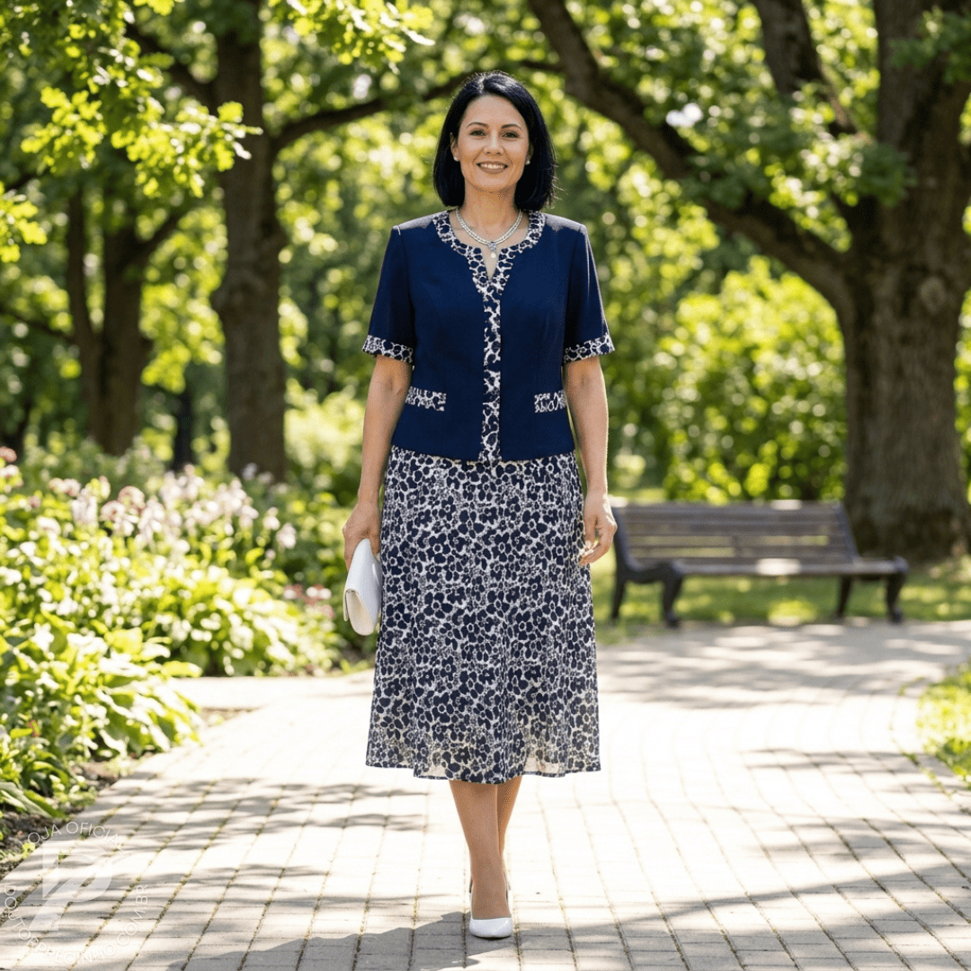 Vestido Cremona - Elegante com Sobreposição e Estampa Floral