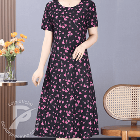 Vestido Feminino Allegra - Midi com Estampa Elegante e Cinto Ajustável