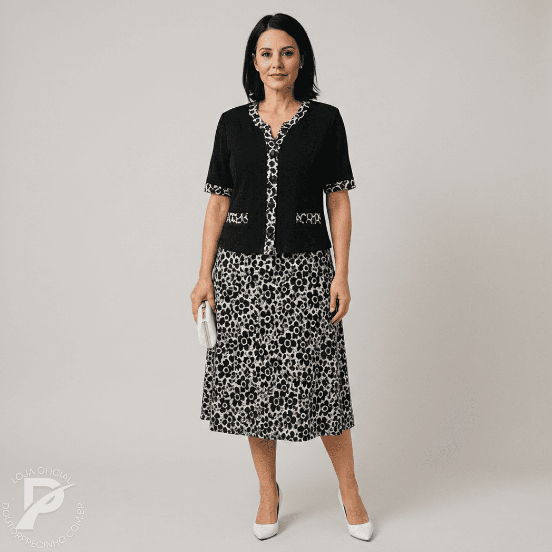 Vestido Cremona - Elegante com Sobreposição e Estampa Floral