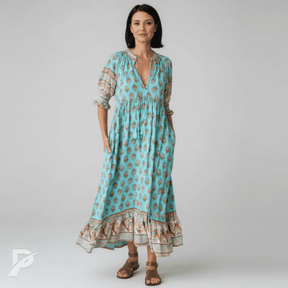 Vestido Boho Chic com Manga Bufante e Estampa Exclusiva