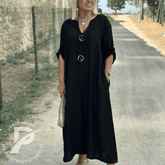 Vestido Feminino Aurora - Modelo Longo com Botões Decorativos e Mangas 3/4