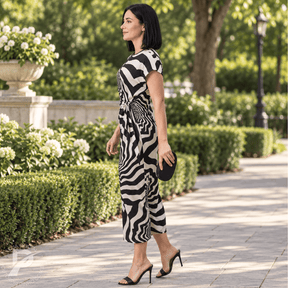 Vestido Midi Eveline - Estampa Óptica e Cintura Ajustável