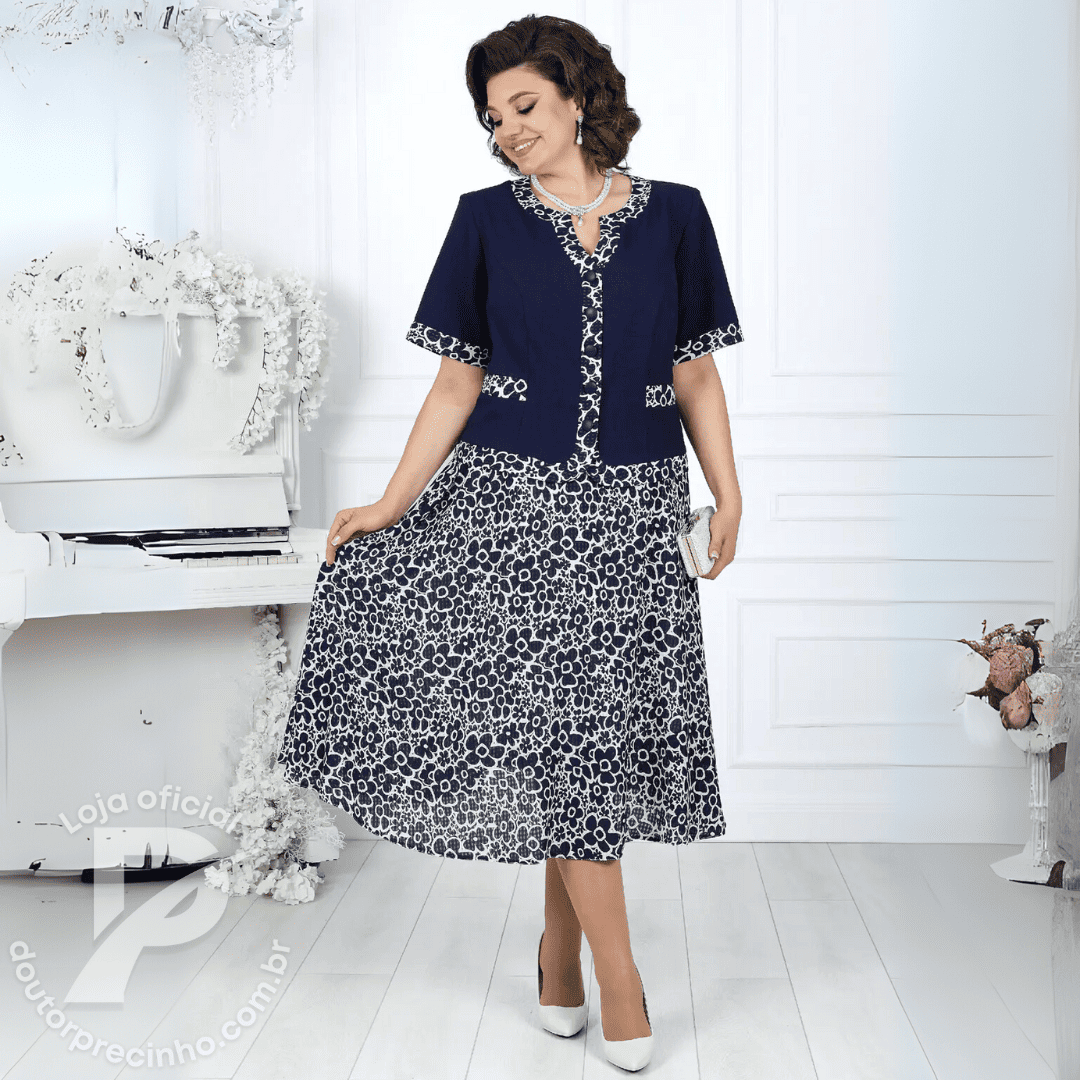 Vestido Cremona - Elegante com Sobreposição e Estampa Floral