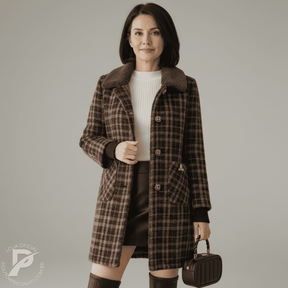 Sobretudo Feminino Xadrez Longo com Forro - Belle | Inverno 2026