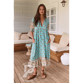 Vestido Boho Chic com Manga Bufante e Estampa Exclusiva