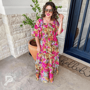 Vestido Amani - Longo Floral com Mangas Bufantes