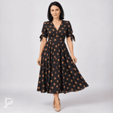 Vestido Midi Elegante com Estampa de Poás - Santorinni