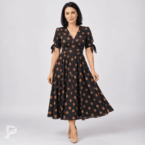 Vestido Midi Elegante com Estampa de Poás - Santorinni