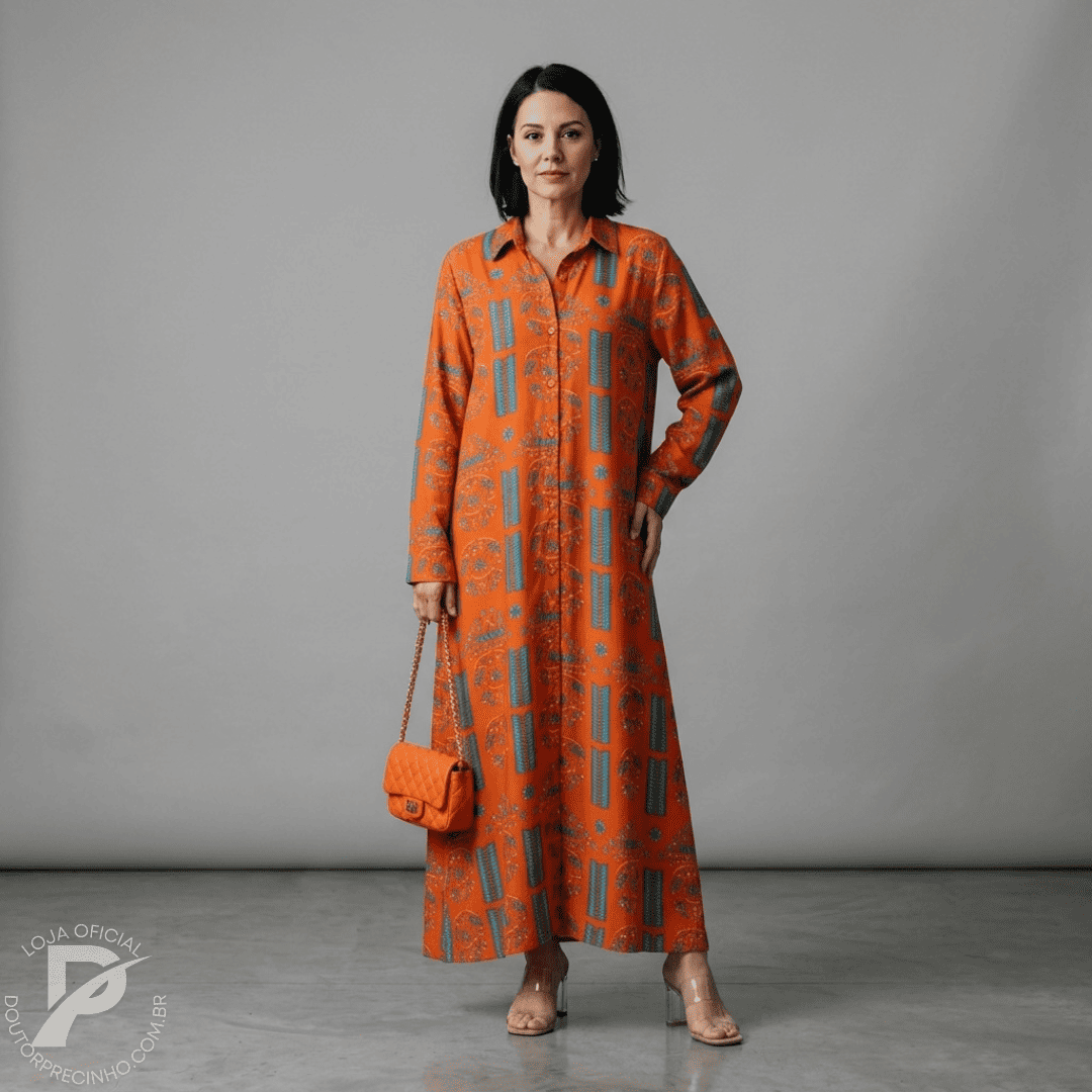 Vestido Longo Lorena - Modelagem Ampla, Tecido Leve e Estampa Exclusiva