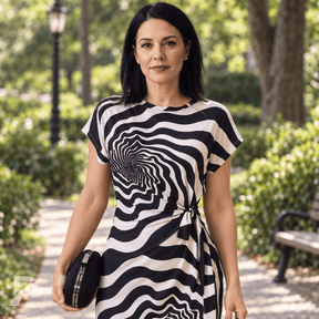 Vestido Midi Eveline - Estampa Óptica e Cintura Ajustável