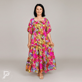 Vestido Amani - Longo Floral com Mangas Bufantes