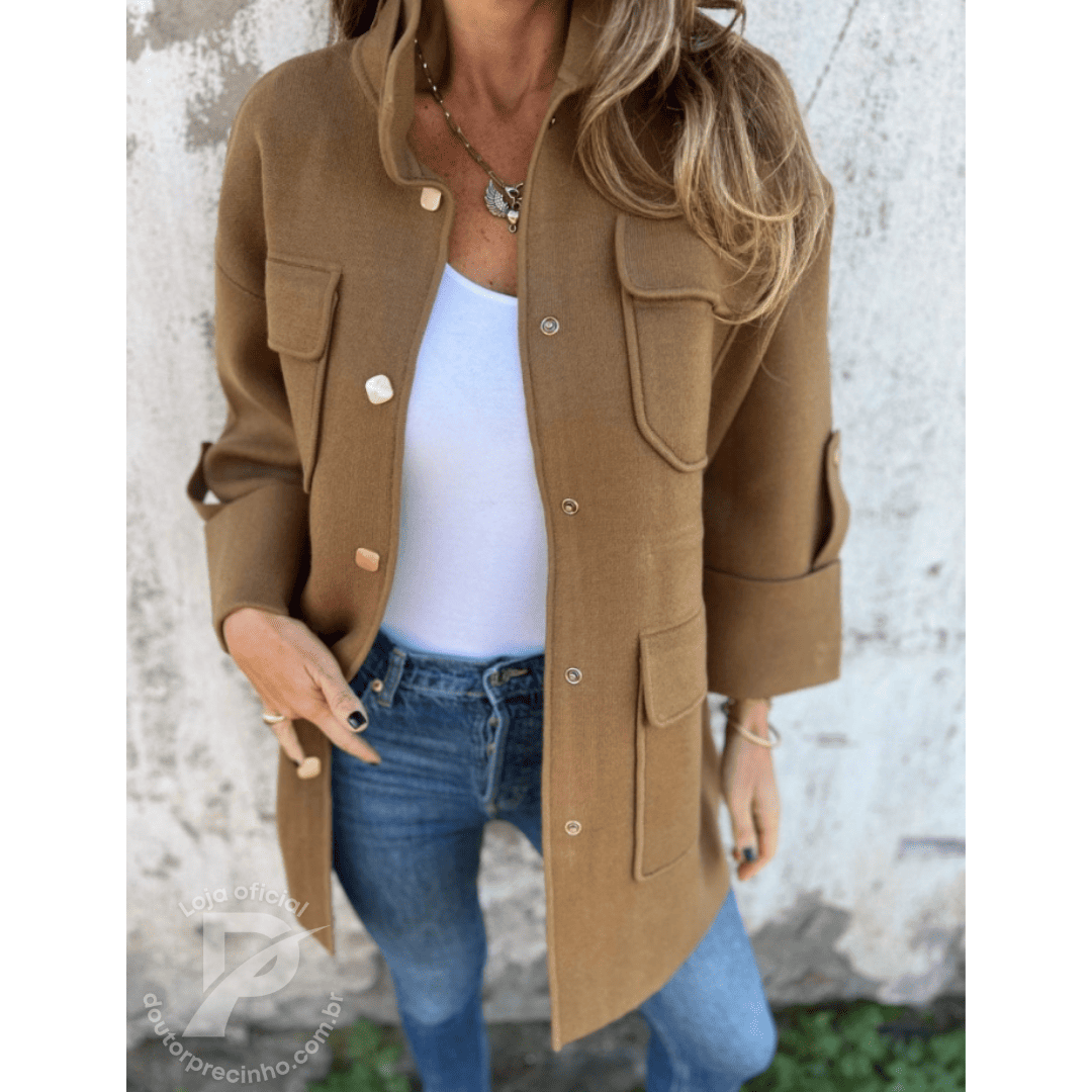 Casaco Feminino Térmico com Bolsos Grandes e Botões – Modelo Mirelle