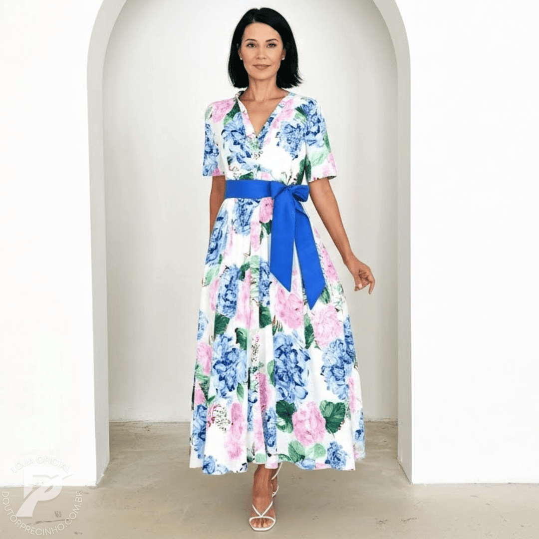 Vestido Fiorenza – Elegância Floral e Charme Atemporal