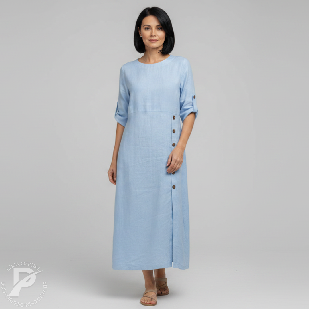 Vestido Midi Nerina - Botões Laterais Elegante e Versátil