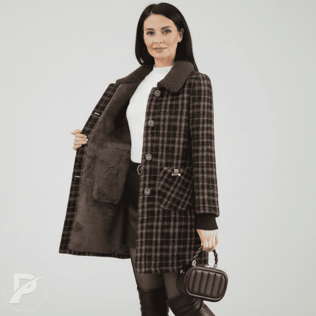 Sobretudo Feminino Xadrez Longo com Forro - Belle | Inverno 2026