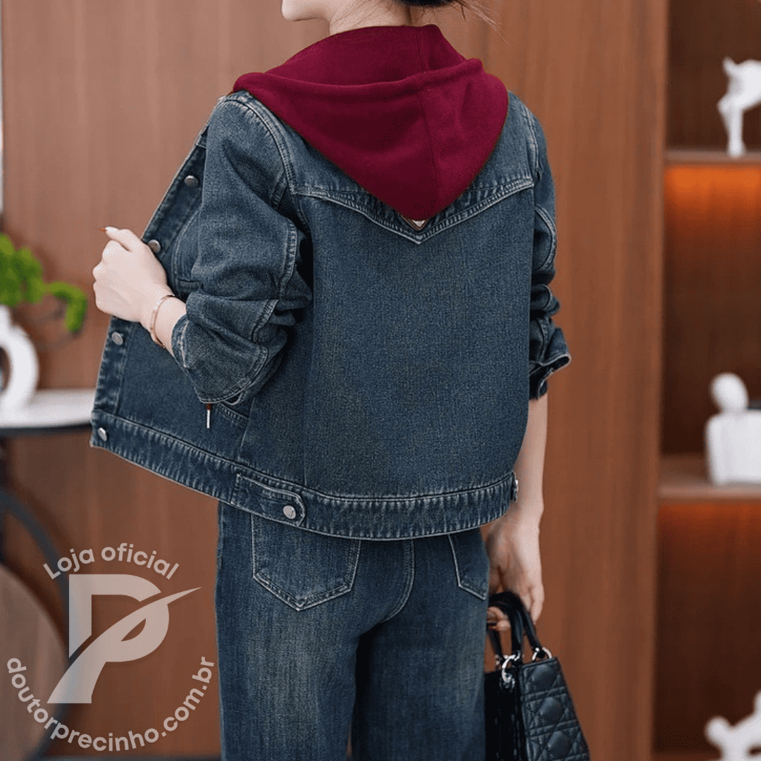 Jaqueta Jeans Hanna Forrada com Capuz Removível – Estilo e Conforto Térmico para o Dia a Dia