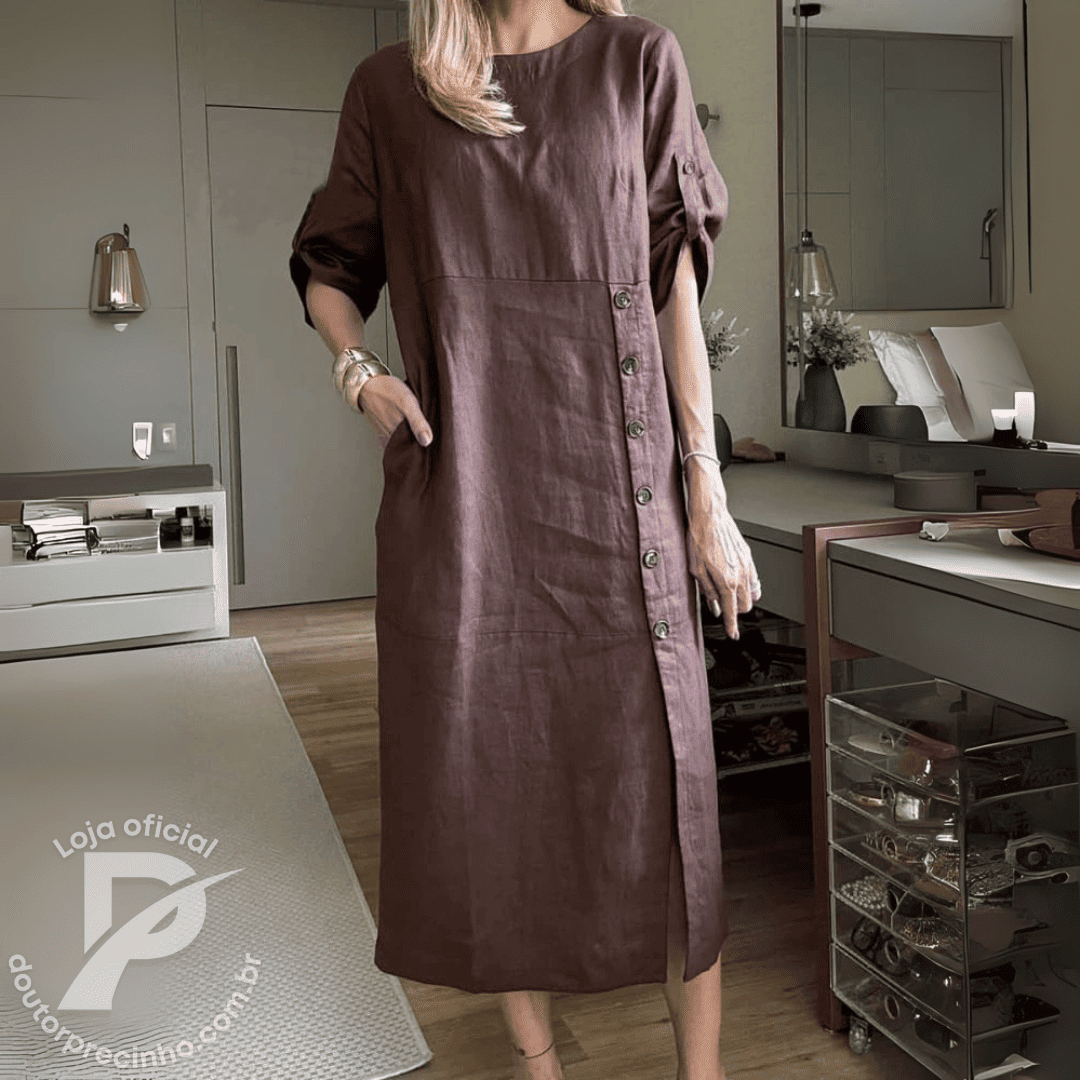 Vestido Midi Nerina - Botões Laterais Elegante e Versátil