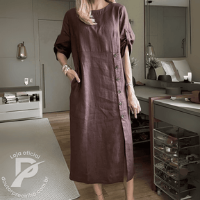 Vestido Midi Nerina - Botões Laterais Elegante e Versátil