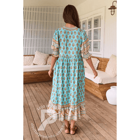 Vestido Boho Chic com Manga Bufante e Estampa Exclusiva