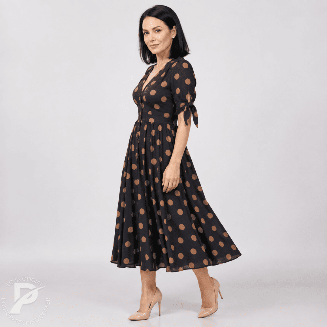 Vestido Midi Elegante com Estampa de Poás - Santorinni