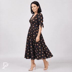Vestido Midi Elegante com Estampa de Poás - Santorinni