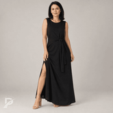 Vestido Longo Feminino Elegante Com Cinto e Fenda - Beatrice