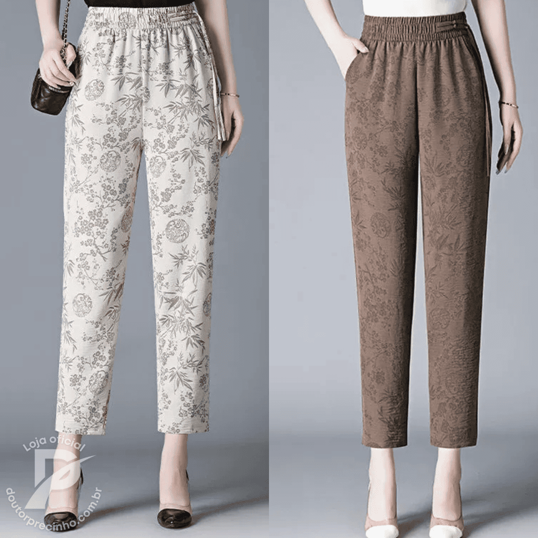 [2 peças] Calça Feminina Fidalma - Cós Elástico e Estampa Sofisticada