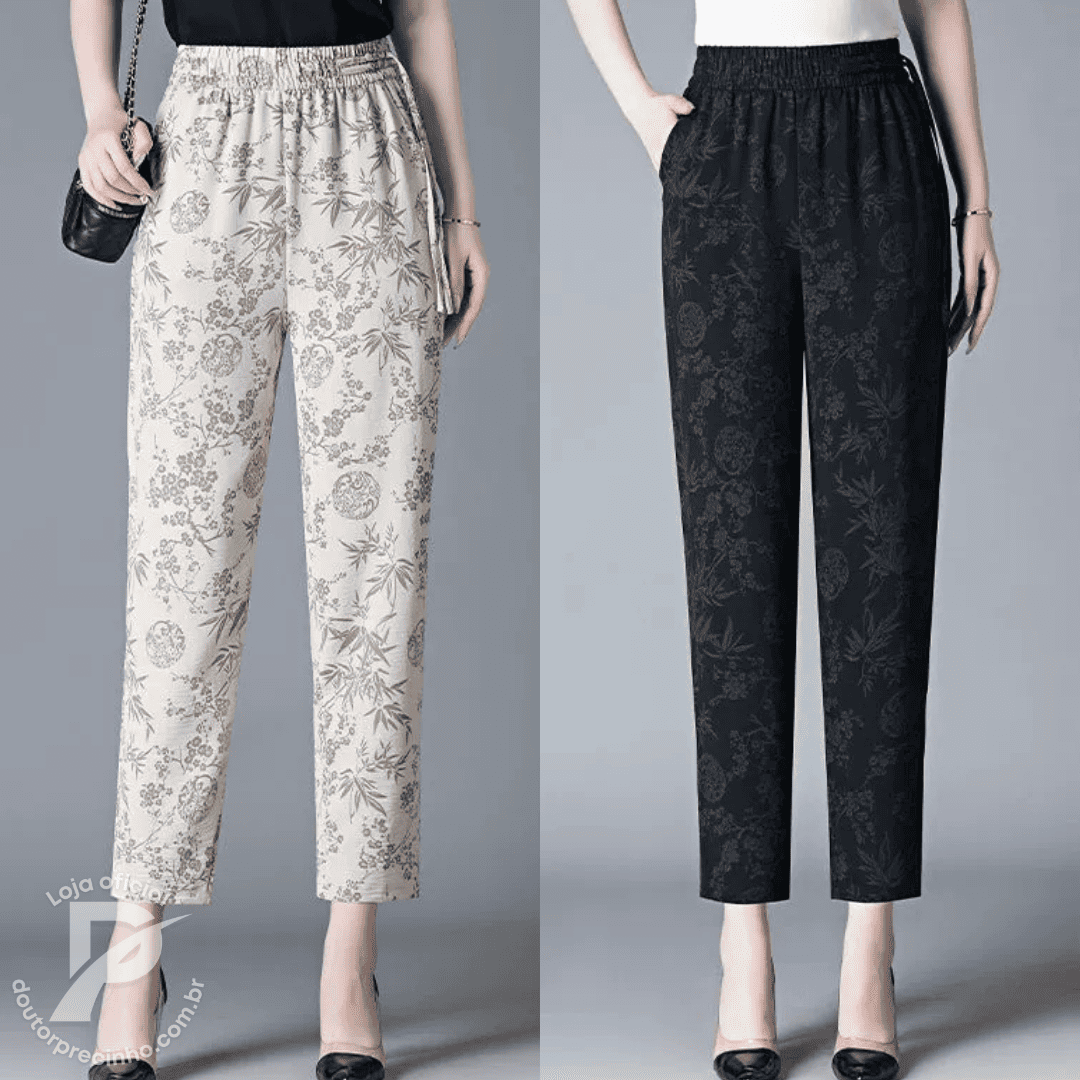[2 peças] Calça Feminina Fidalma - Cós Elástico e Estampa Sofisticada