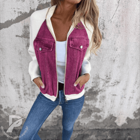 Jaqueta Lunara - Jeans com Mangas de Malha e Zíper Frontal