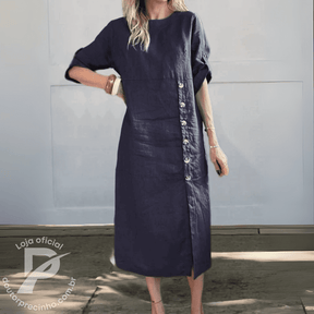 Vestido Midi Nerina - Botões Laterais Elegante e Versátil