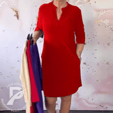 Vestido Feminino Melina - Corte Ajustado com Mangas 3/4 e Gola V