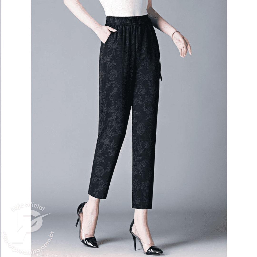 [2 peças] Calça Feminina Fidalma - Cós Elástico e Estampa Sofisticada